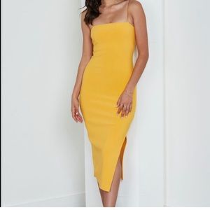 Bec and Bridge Macaron midi dress. Canary/yellow color.